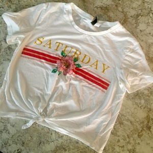 “Saturday” Crop Top front tie shirt